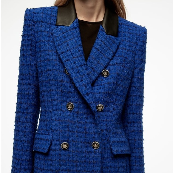 🔴LAST1️⃣ ZARA | NWT Combination TEXTURED BLAZER BLUE Blogger’s Fav Small Blue - Picture 8 of 14